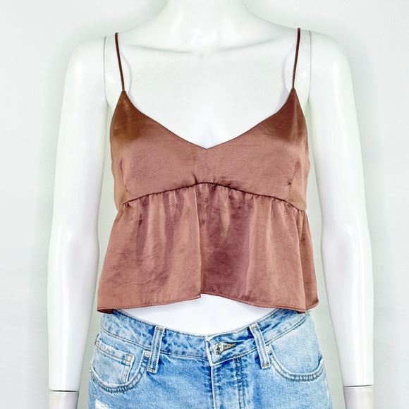 Wilfred Tops - Wilfred Brown Satin Crop Cami Top Size S Cocktail Party Going Out V-Neck Summer
